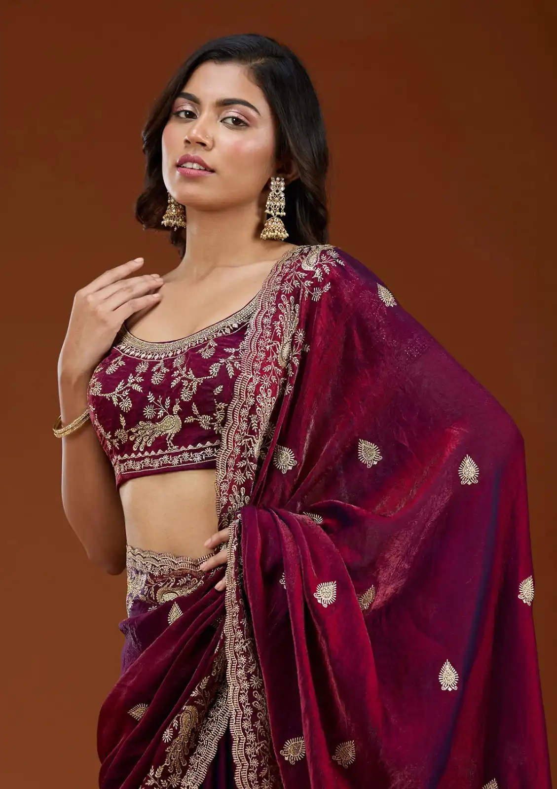 Maroon Fandy Satin Silk Embroidery Work Saree | Sarees, Bollywood Sarees, Creative Sarees, Designer Sarees, Embroidered Sarees, Ethnic Saree, Modern Digital sarees, Party Wear Sarees