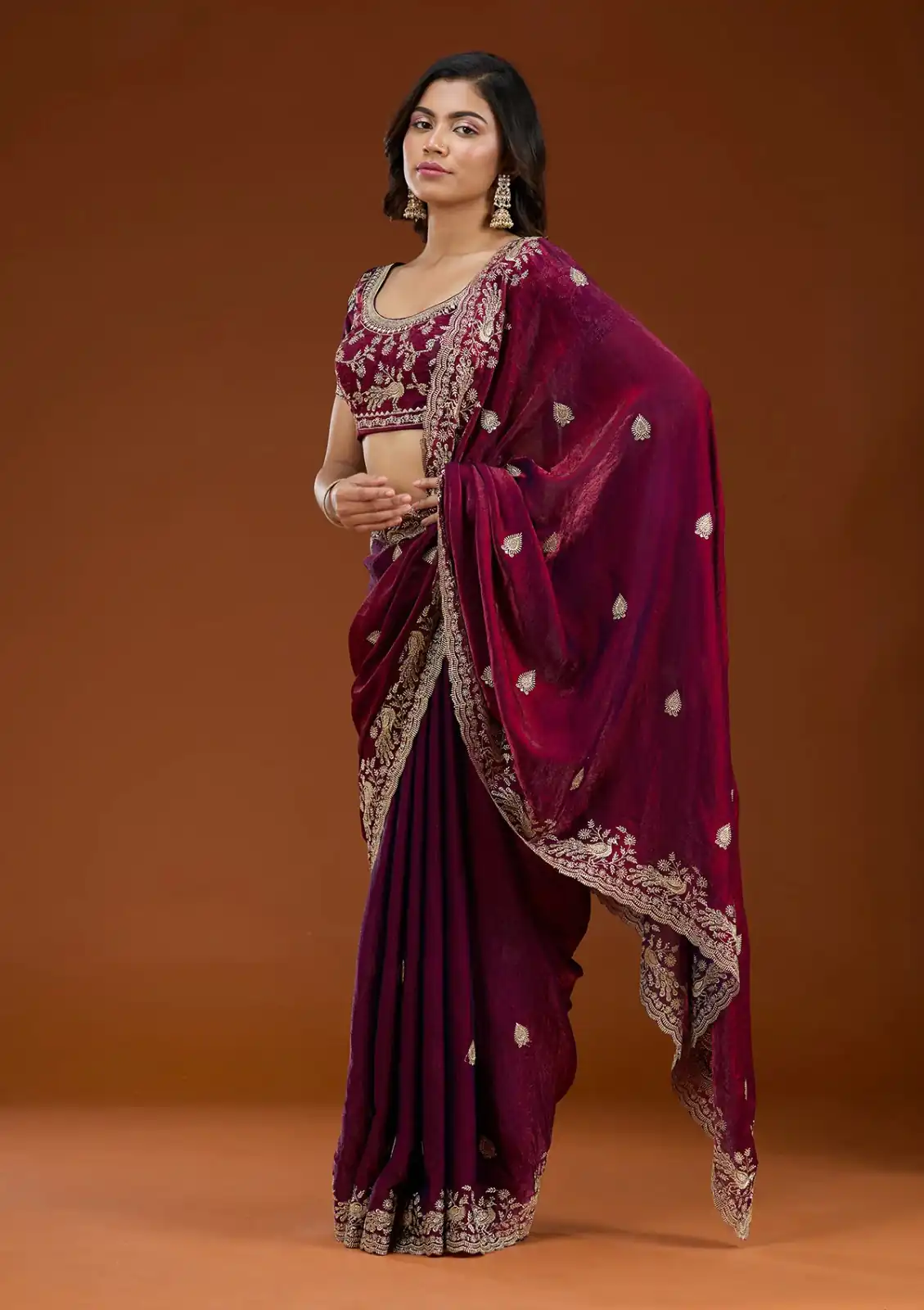 Maroon Fandy Satin Silk Embroidery Work Saree | Sarees, Bollywood Sarees, Creative Sarees, Designer Sarees, Embroidered Sarees, Ethnic Saree, Modern Digital sarees, Party Wear Sarees