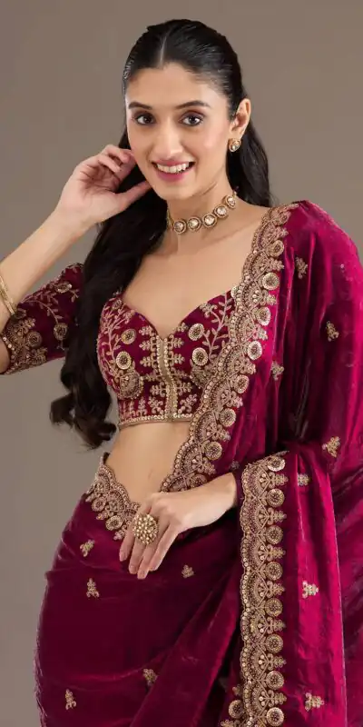 Maroon Fandy Satin Silk Zari Work Saree | Sarees, Bollywood Sarees, Creative Sarees, Designer Sarees, Embroidered Sarees, Ethnic Saree, Modern Digital sarees, Party Wear Sarees