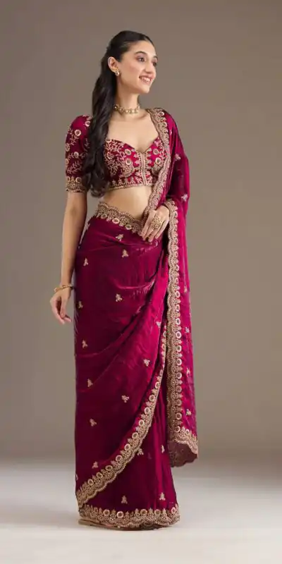 Maroon Fandy Satin Silk Zari Work Saree | Sarees, Bollywood Sarees, Creative Sarees, Designer Sarees, Embroidered Sarees, Ethnic Saree, Modern Digital sarees, Party Wear Sarees