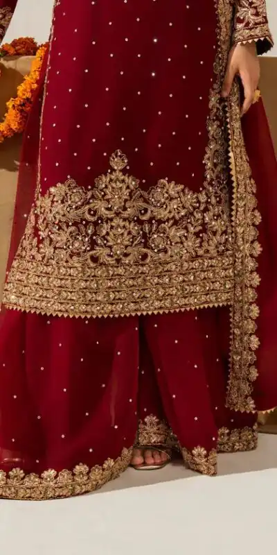 Maroon Faux Georgette Lace Work Salwar Suit | Jump Suits, Salwar suit, Casual Suits, Creative suits, Designer Suits, Palazzo Suits, Party Wear Suits, Patiala Suits, Straight Suits