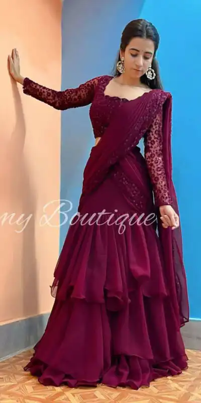 Maroon Faux Georgette Sequins Work Lehenga Choli | Lehenga, Bollywood Lehenga, Creative Lehenga, Designer Lehenga, Embroidered Lehenga, Party Wear Lehenga