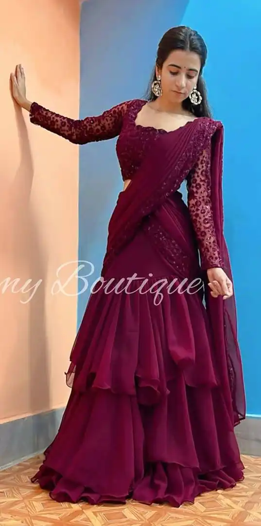 Maroon Faux Georgette Sequins Work Lehenga Choli | Lehenga, Bollywood Lehenga, Creative Lehenga, Designer Lehenga, Embroidered Lehenga, Party Wear Lehenga