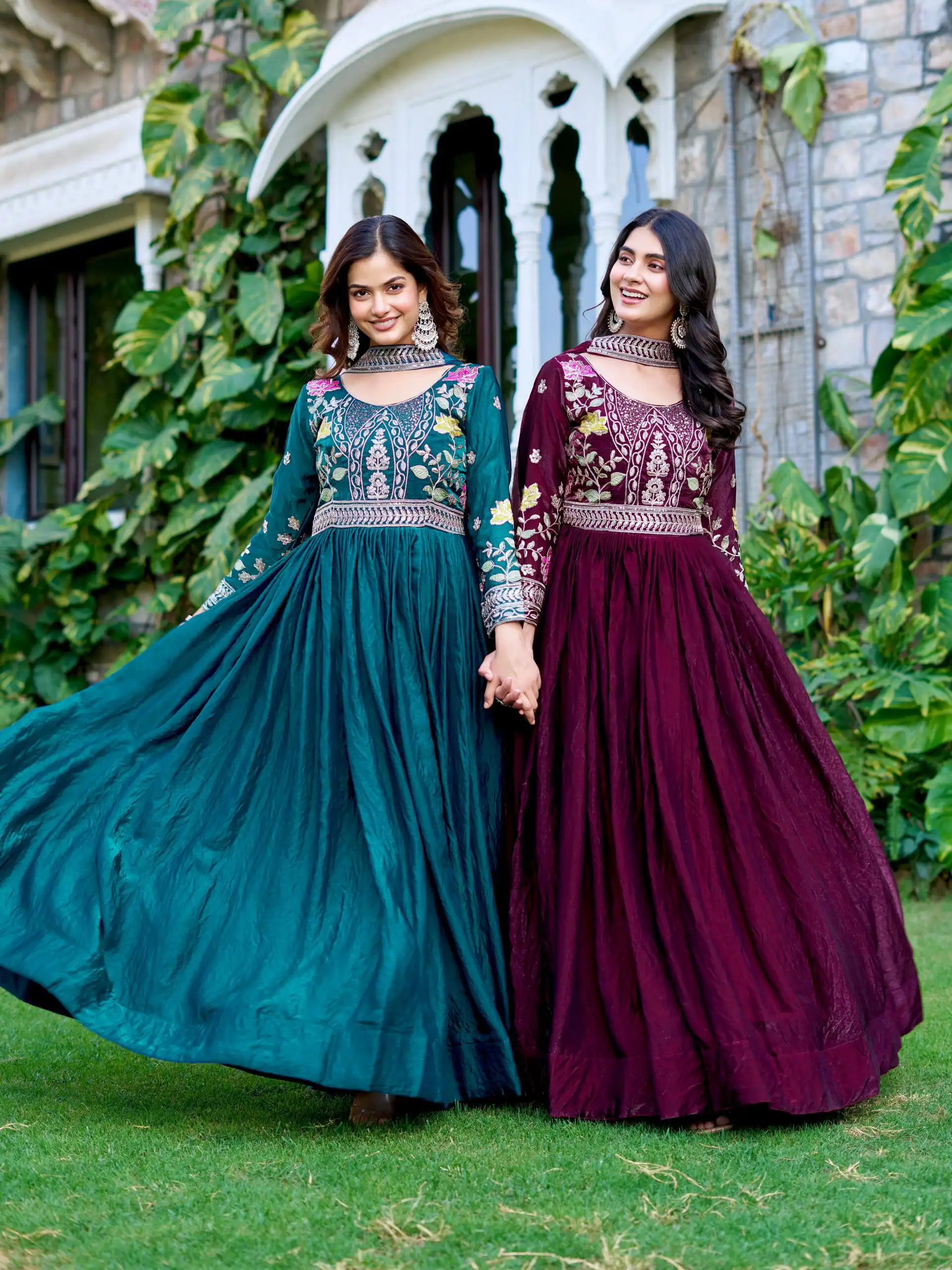 Maroon Fendy Silk Embroidery Work Gown | Gowns, Bollywood Gowns, Creative Gowns, Designer Gowns, Embroidered Gowns, Party Wear Gowns