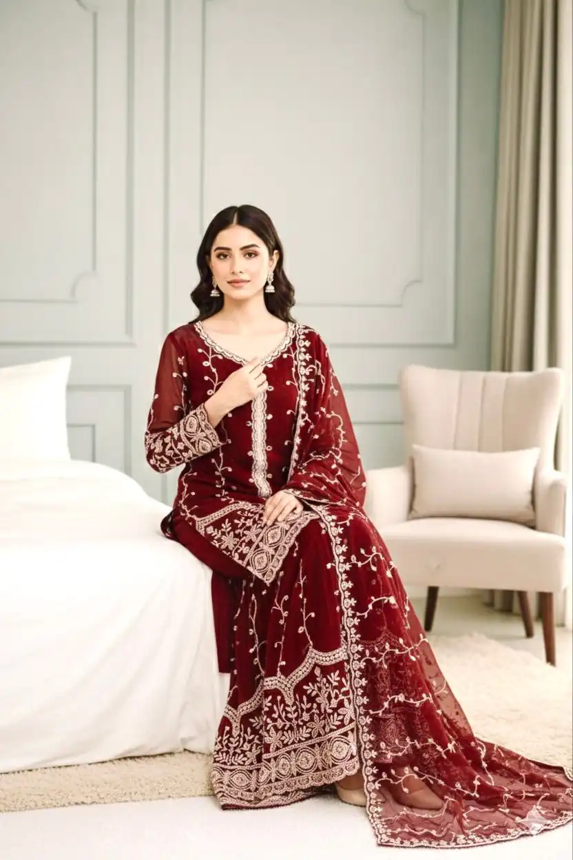 Maroon Fendy Silk Embroidery Work Salwar Suit | Jump Suits, Salwar suit, Casual Suits, Creative suits, Designer Suits, Palazzo Suits, Party Wear Suits, Patiala Suits, Straight Suits