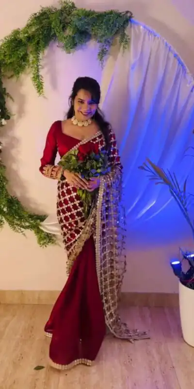 Maroon Fendy Silk Lace Mirror Work Saree | Sarees, Bollywood Sarees, Creative Sarees, Designer Sarees, Embroidered Sarees, Ethnic Saree, Modern Digital sarees, Party Wear Sarees