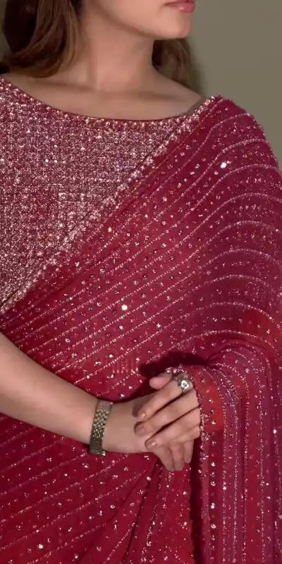 Maroon Georgette Embroidery Saree | Sarees, Bollywood Sarees, Creative Sarees, Designer Sarees, Embroidered Sarees, Ethnic Saree, Modern Digital sarees, Party Wear Sarees