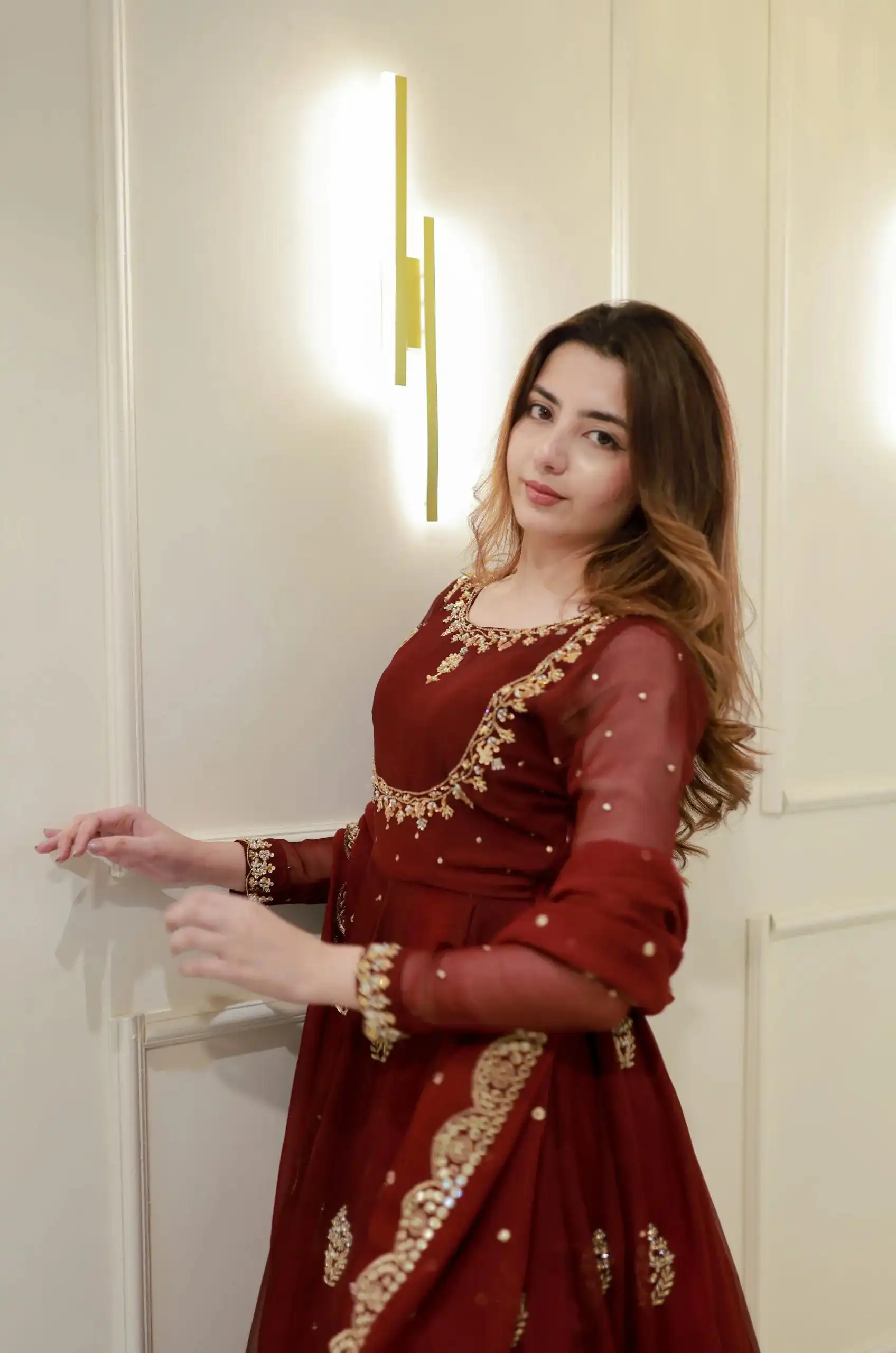 Maroon Georgette Embroidery Work Gown | Gowns, Bollywood Gowns, Creative Gowns, Designer Gowns, Embroidered Gowns, Party Wear Gowns