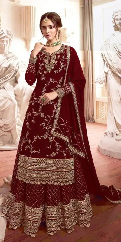 Maroon Georgette Embroidery Work Salwar Suit | Jump Suits, Salwar suit, Casual Suits, Creative suits, Designer Suits, Palazzo Suits, Party Wear Suits, Patiala Suits, Straight Suits