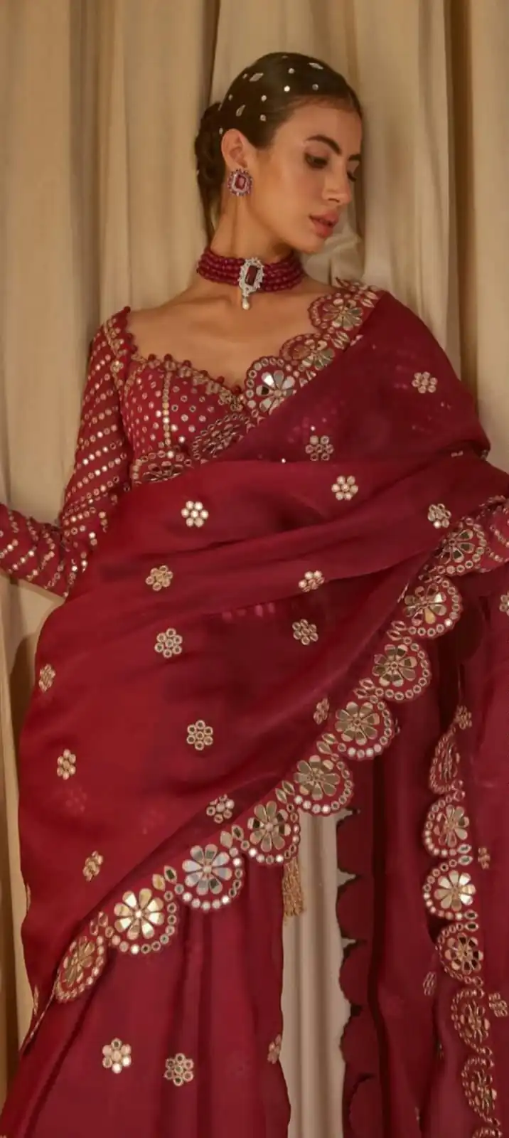 Maroon Georgette Mirror Sequence Work Saree | Sarees, Bollywood Sarees, Creative Sarees, Designer Sarees, Embroidered Sarees, Ethnic Saree, Modern Digital sarees, Party Wear Sarees