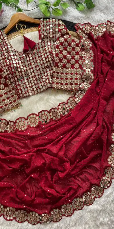 Maroon Georgette Sequence Work Saree | Sarees, Bollywood Sarees, Creative Sarees, Designer Sarees, Embroidered Sarees, Ethnic Saree, Modern Digital sarees, Party Wear Sarees