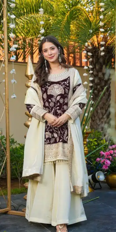 Maroon Glass Organza Silk Sequence Work Salwar Suit | Jump Suits, Salwar suit, Casual Suits, Creative suits, Designer Suits, Palazzo Suits, Party Wear Suits, Patiala Suits, Straight Suits