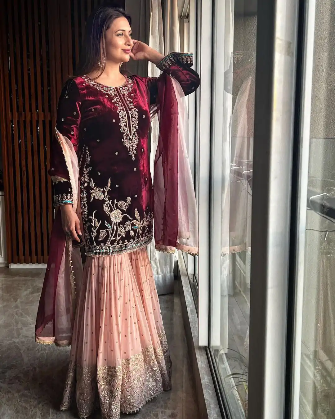 Maroon Heavy Velvet Sharara Suit | Salwar suit, Casual Suits, Creative suits, Designer Suits, Palazzo Suits, Party Wear Suits, Straight Suits