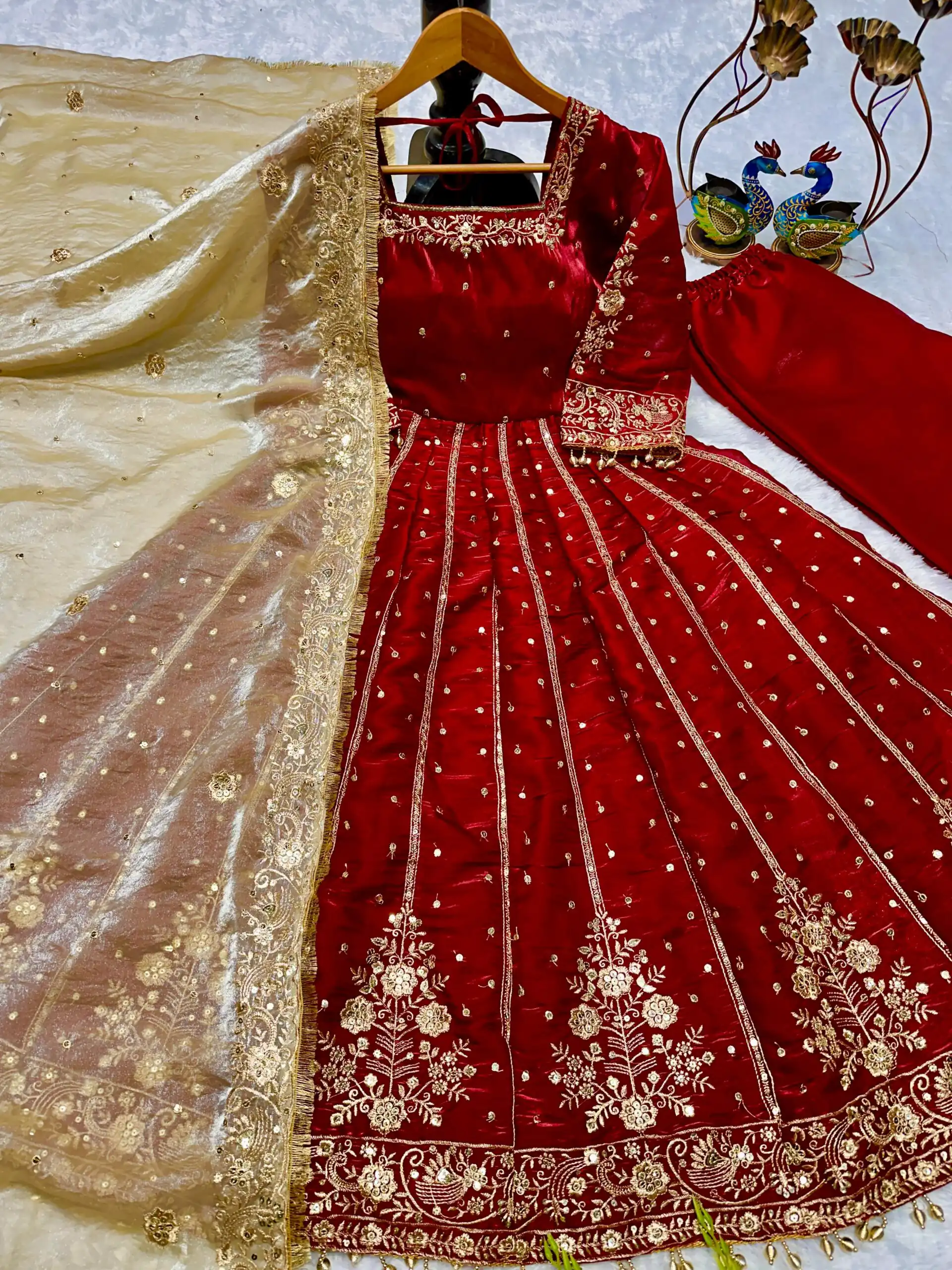 Maroon JC Silk Embroidery Lace Work Gown | Gowns, Bollywood Gowns, Creative Gowns, Designer Gowns, Embroidered Gowns, Party Wear Gowns