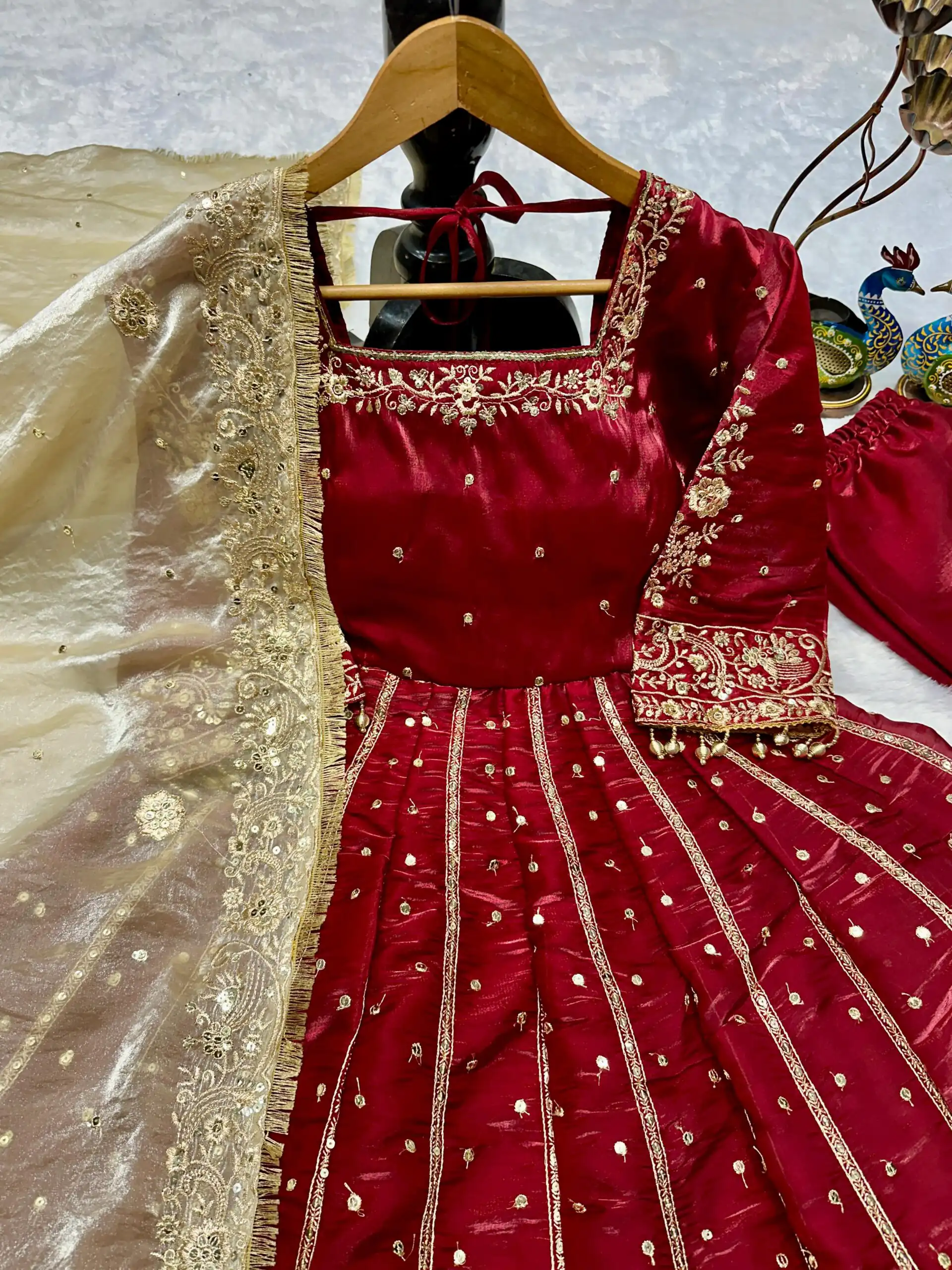 Maroon JC Silk Embroidery Lace Work Gown | Gowns, Bollywood Gowns, Creative Gowns, Designer Gowns, Embroidered Gowns, Party Wear Gowns
