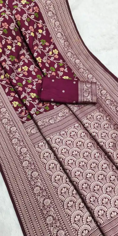Maroon Khaddi Pashmina Zari Work Saree | Sarees, Bollywood Sarees, Creative Sarees, Designer Sarees, Embroidered Sarees, Ethnic Saree, Modern Digital sarees, Party Wear Sarees