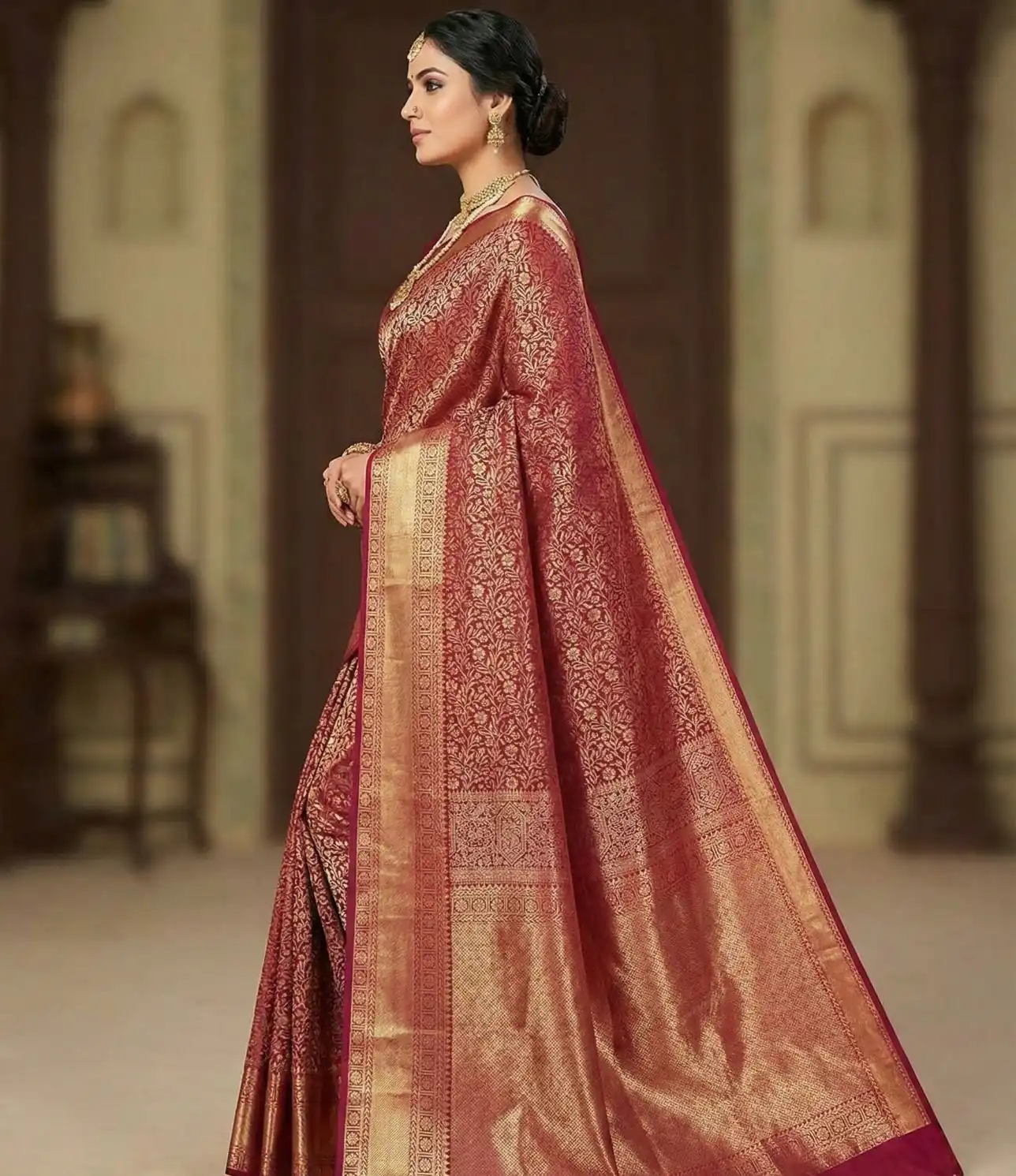 Maroon Lichi Silk All Over Border Work Saree | Sarees, Bollywood Sarees, Creative Sarees, Designer Sarees, Embroidered Sarees, Ethnic Saree, Modern Digital sarees, Party Wear Sarees