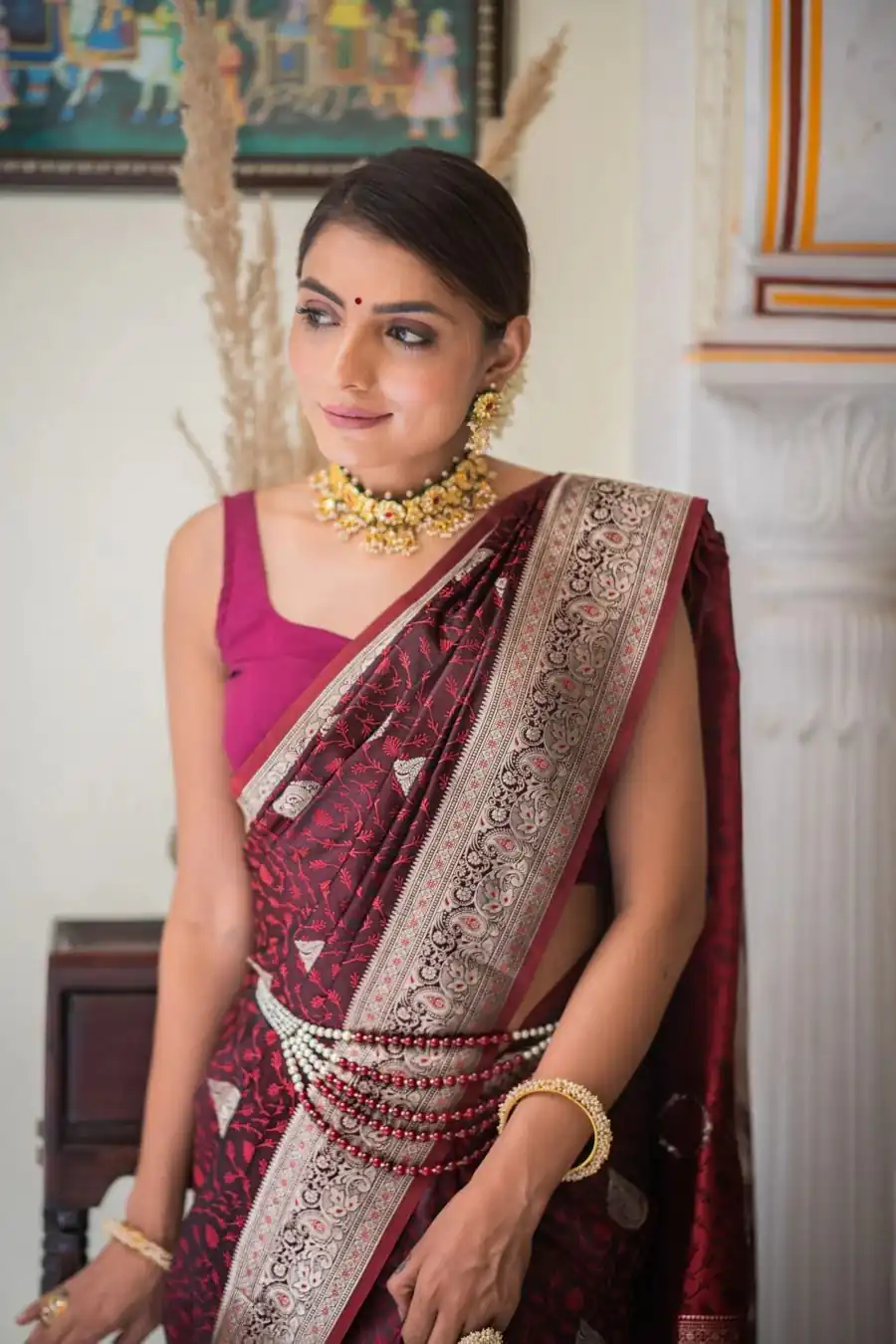 Maroon Lichi Silk Border Saree | Sarees, Bollywood Sarees, Creative Sarees, Designer Sarees, Embroidered Sarees, Ethnic Saree, Modern Digital sarees, Party Wear Sarees