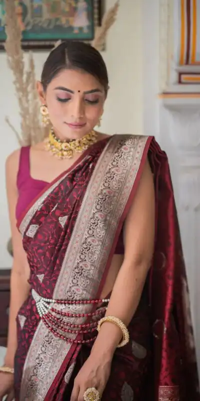 Maroon Lichi Silk Border Saree | Sarees, Bollywood Sarees, Creative Sarees, Designer Sarees, Embroidered Sarees, Ethnic Saree, Modern Digital sarees, Party Wear Sarees