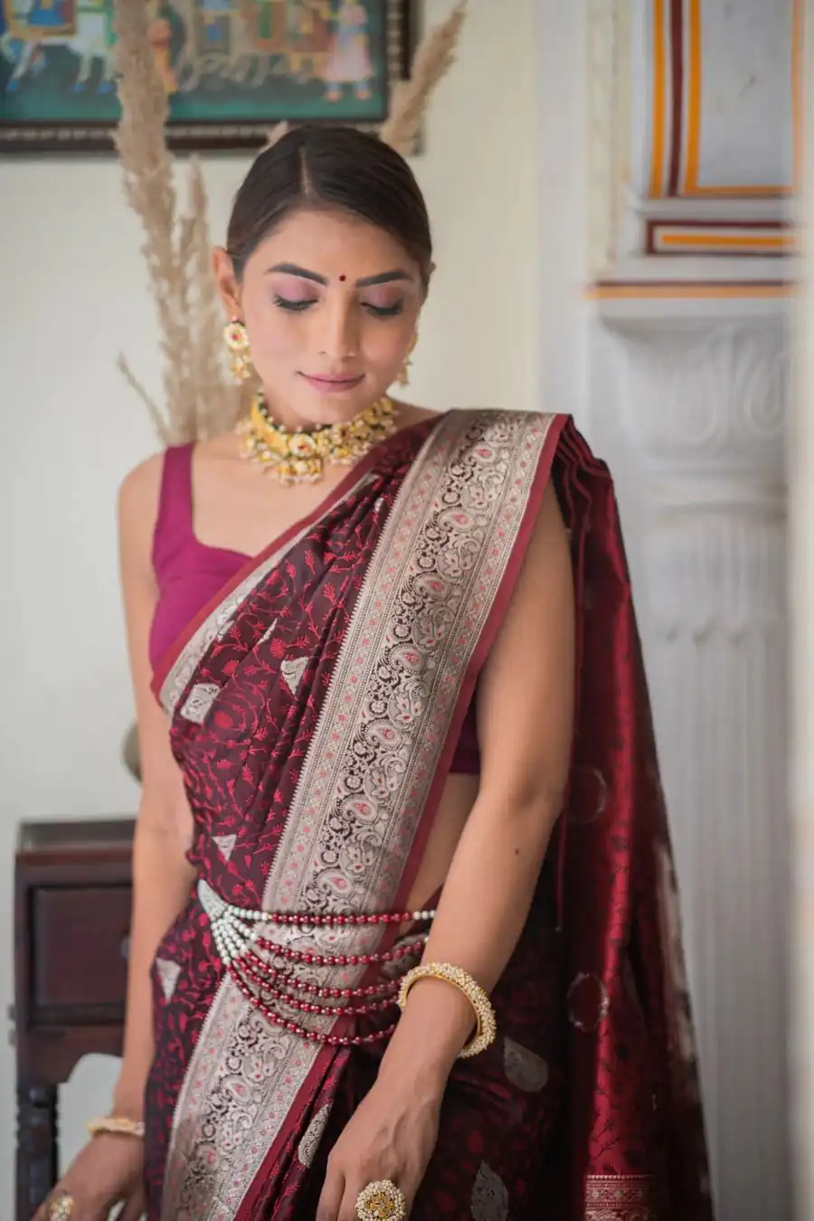 Maroon Lichi Silk Border Saree | Sarees, Bollywood Sarees, Creative Sarees, Designer Sarees, Embroidered Sarees, Ethnic Saree, Modern Digital sarees, Party Wear Sarees