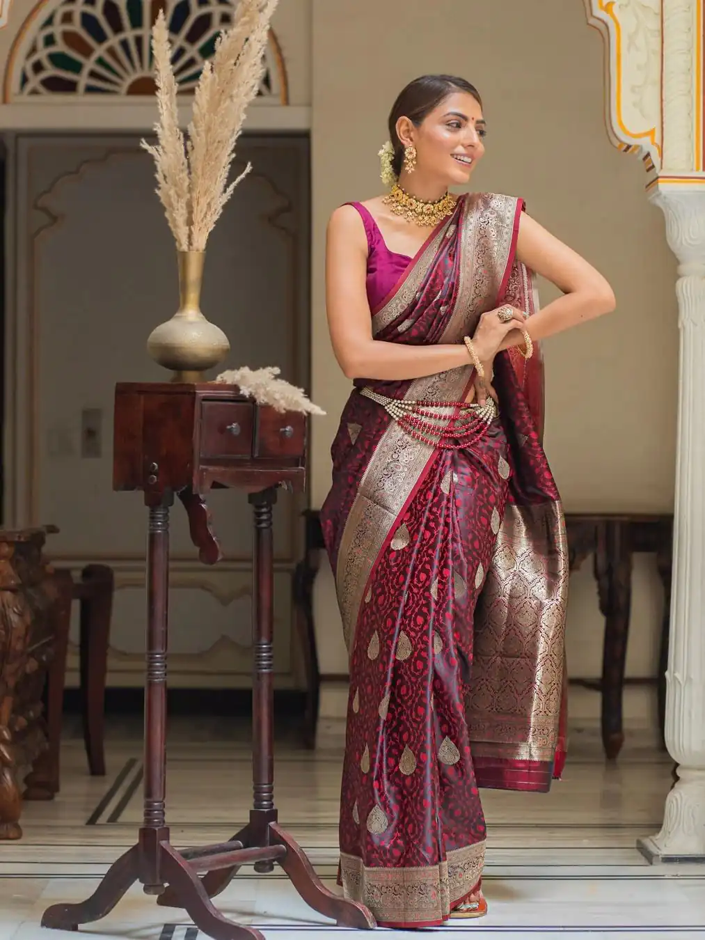 Maroon Lichi Silk Border Saree | Sarees, Bollywood Sarees, Creative Sarees, Designer Sarees, Embroidered Sarees, Ethnic Saree, Modern Digital sarees, Party Wear Sarees
