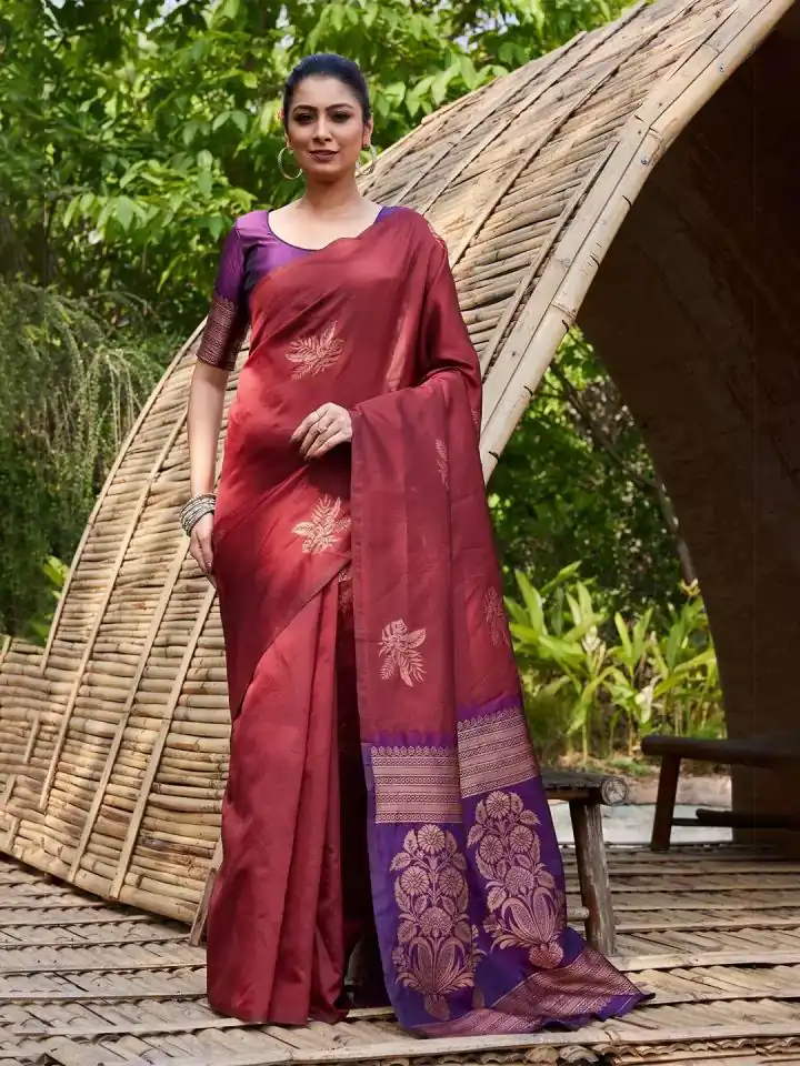 Maroon Lichi Silk Lace Border Saree | Sarees, Bollywood Sarees, Creative Sarees, Designer Sarees, Embroidered Sarees, Ethnic Saree, Modern Digital sarees, Party Wear Sarees