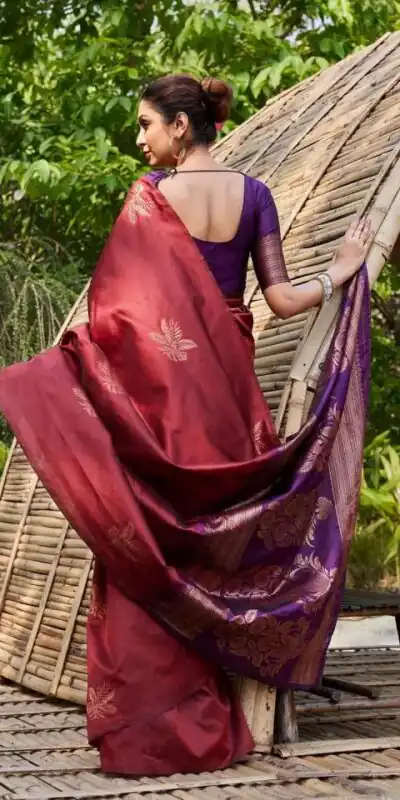 Maroon Lichi Silk Lace Border Saree | Sarees, Bollywood Sarees, Creative Sarees, Designer Sarees, Embroidered Sarees, Ethnic Saree, Modern Digital sarees, Party Wear Sarees