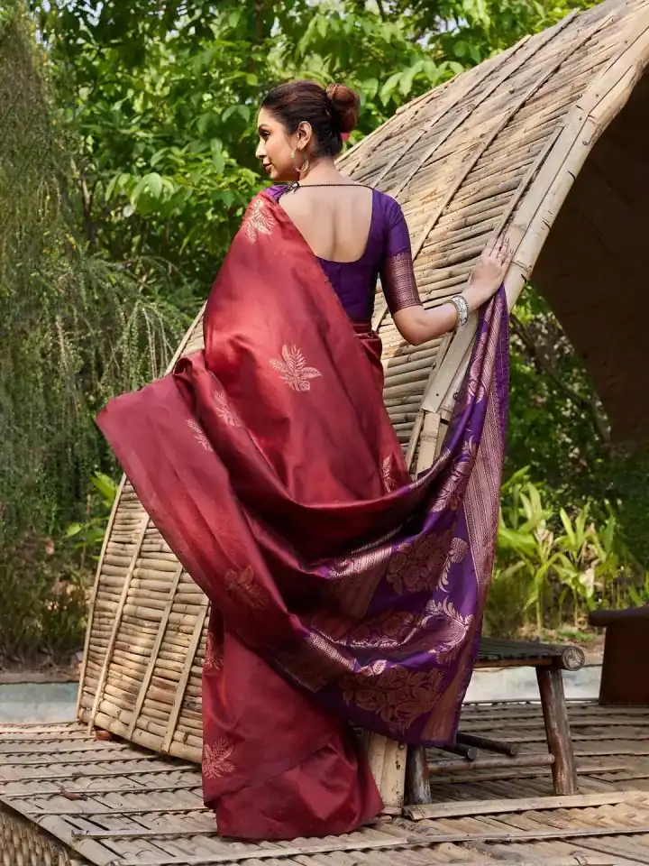 Maroon Lichi Silk Lace Border Saree | Sarees, Bollywood Sarees, Creative Sarees, Designer Sarees, Embroidered Sarees, Ethnic Saree, Modern Digital sarees, Party Wear Sarees