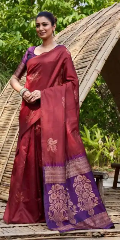 Maroon Lichi Silk Lace Border Saree | Sarees, Bollywood Sarees, Creative Sarees, Designer Sarees, Embroidered Sarees, Ethnic Saree, Modern Digital sarees, Party Wear Sarees