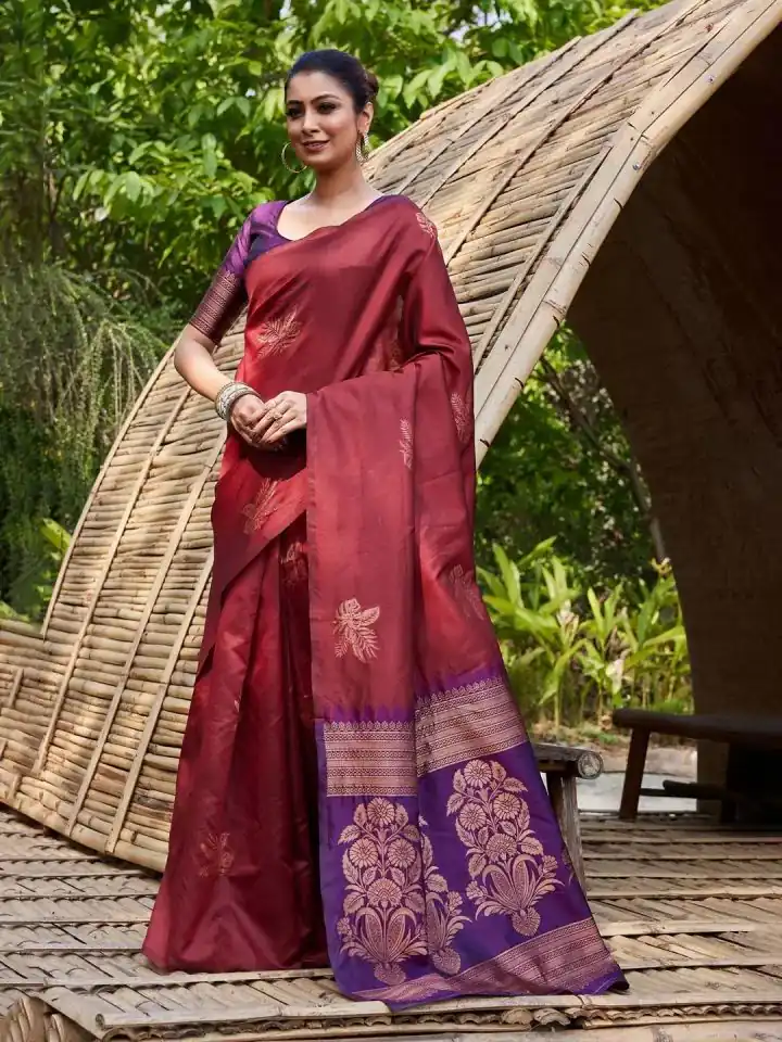 Maroon Lichi Silk Lace Border Saree | Sarees, Bollywood Sarees, Creative Sarees, Designer Sarees, Embroidered Sarees, Ethnic Saree, Modern Digital sarees, Party Wear Sarees