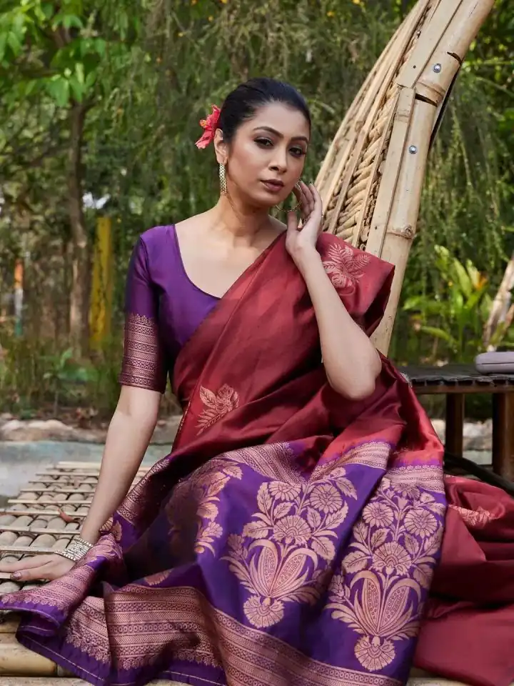Maroon Lichi Silk Lace Border Saree | Sarees, Bollywood Sarees, Creative Sarees, Designer Sarees, Embroidered Sarees, Ethnic Saree, Modern Digital sarees, Party Wear Sarees