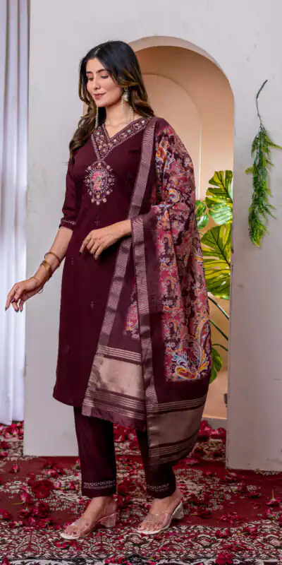 Maroon Marina Silk Embroider Work Salwar Suit | Jump Suits, Salwar suit, Casual Suits, Creative suits, Designer Suits, Palazzo Suits, Party Wear Suits, Patiala Suits, Straight Suits
