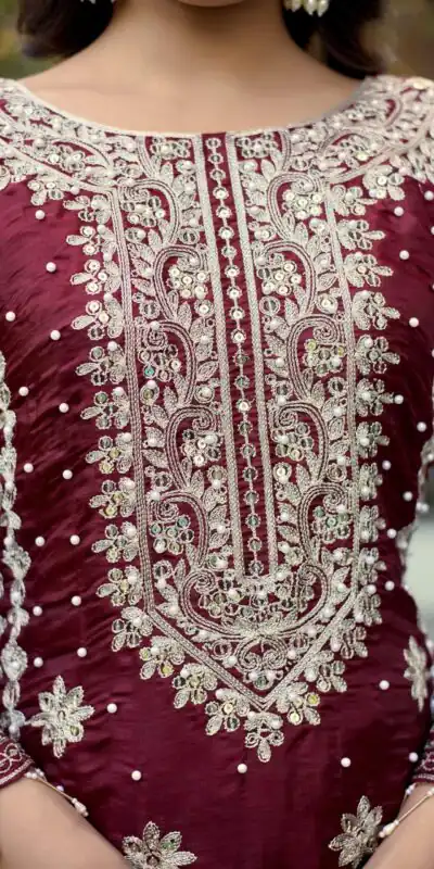 Maroon Organza Silk Embroidery Work Salwar Suit | Jump Suits, Salwar suit, Casual Suits, Creative suits, Designer Suits, Palazzo Suits, Party Wear Suits, Patiala Suits, Straight Suits