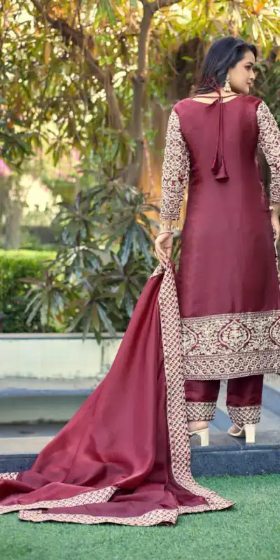 Maroon Organza Silk Embroidery Work Salwar Suit | Jump Suits, Salwar suit, Casual Suits, Creative suits, Designer Suits, Palazzo Suits, Party Wear Suits, Patiala Suits, Straight Suits