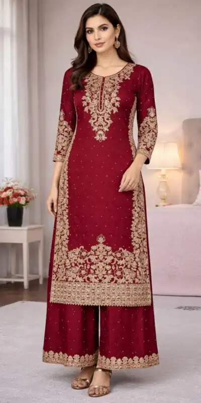 Maroon Organza Silk Embroidery Work Salwar Suit | Jump Suits, Salwar suit, Casual Suits, Creative suits, Designer Suits, Palazzo Suits, Party Wear Suits, Patiala Suits, Straight Suits