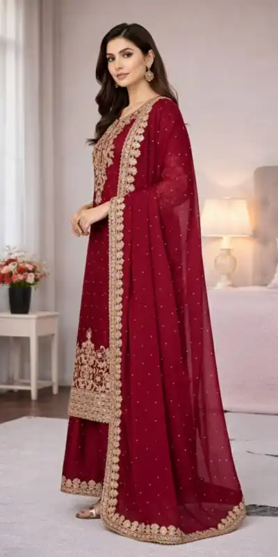 Maroon Organza Silk Embroidery Work Salwar Suit | Jump Suits, Salwar suit, Casual Suits, Creative suits, Designer Suits, Palazzo Suits, Party Wear Suits, Patiala Suits, Straight Suits
