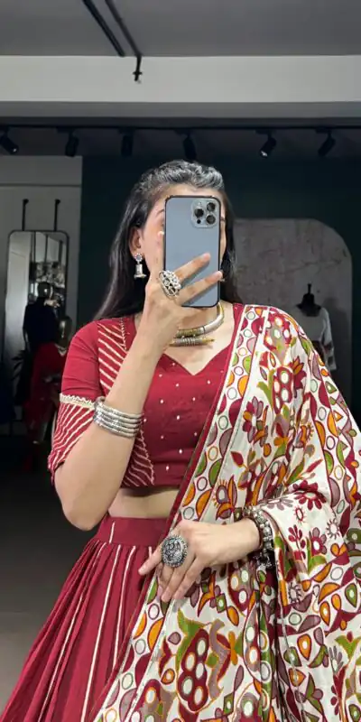 Maroon Pure Chanderi Zari Work Gotta Patti Lehenga Choli | Lehenga, Bollywood Lehenga, Creative Lehenga, Designer Lehenga, Embroidered Lehenga, Party Wear Lehenga