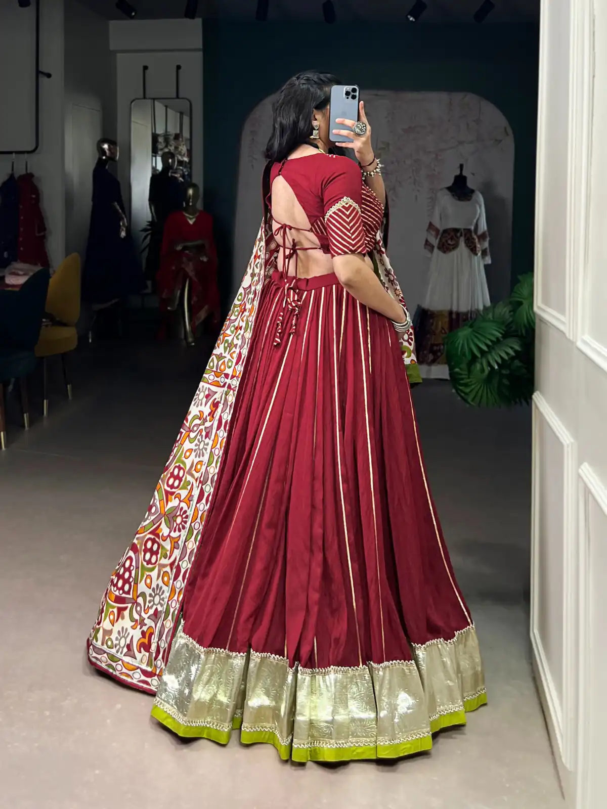 Maroon Pure Chanderi Zari Work Gotta Patti Lehenga Choli | Lehenga, Bollywood Lehenga, Creative Lehenga, Designer Lehenga, Embroidered Lehenga, Party Wear Lehenga