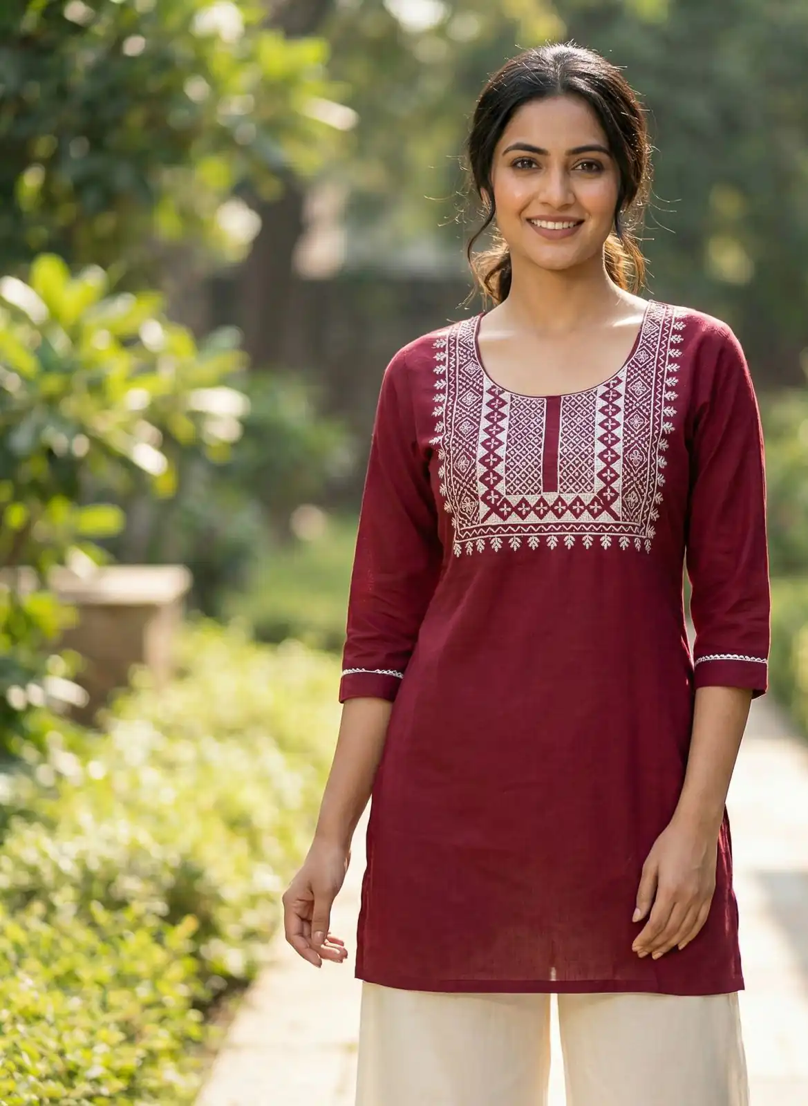 Maroon Rayon Thread Work Kurti | Kurti, Bollywood Kurti, Creative Kurtis, Designer Kurti, Party Wear Kurti, Selfie Kurti