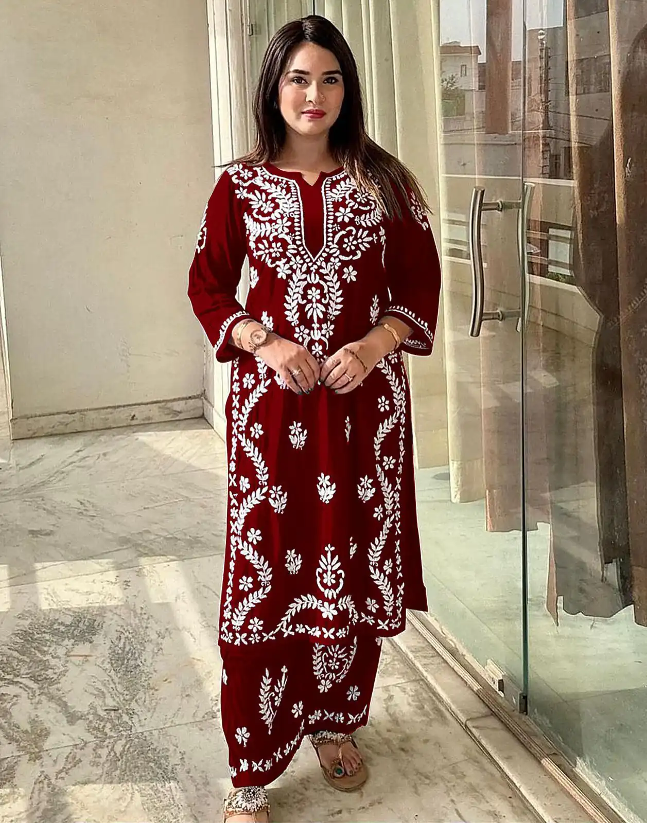 Maroon Rayon Wid Lakhnavi  Style Work Kurti | Kurti, Bollywood Kurti, Creative Kurtis, Designer Kurti, Party Wear Kurti, Selfie Kurti