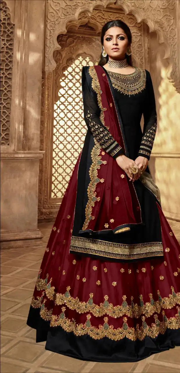 Maroon Satin Georgette Stone Work Salwar Suit | Jump Suits, Salwar suit, Casual Suits, Creative suits, Designer Suits, Palazzo Suits, Party Wear Suits, Patiala Suits, Straight Suits