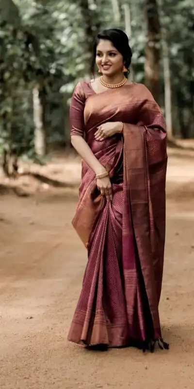 Maroon Soft Lichi Silk Jacquard Work Saree | Sarees, Bollywood Sarees, Creative Sarees, Designer Sarees, Embroidered Sarees, Ethnic Saree, Modern Digital sarees, Party Wear Sarees