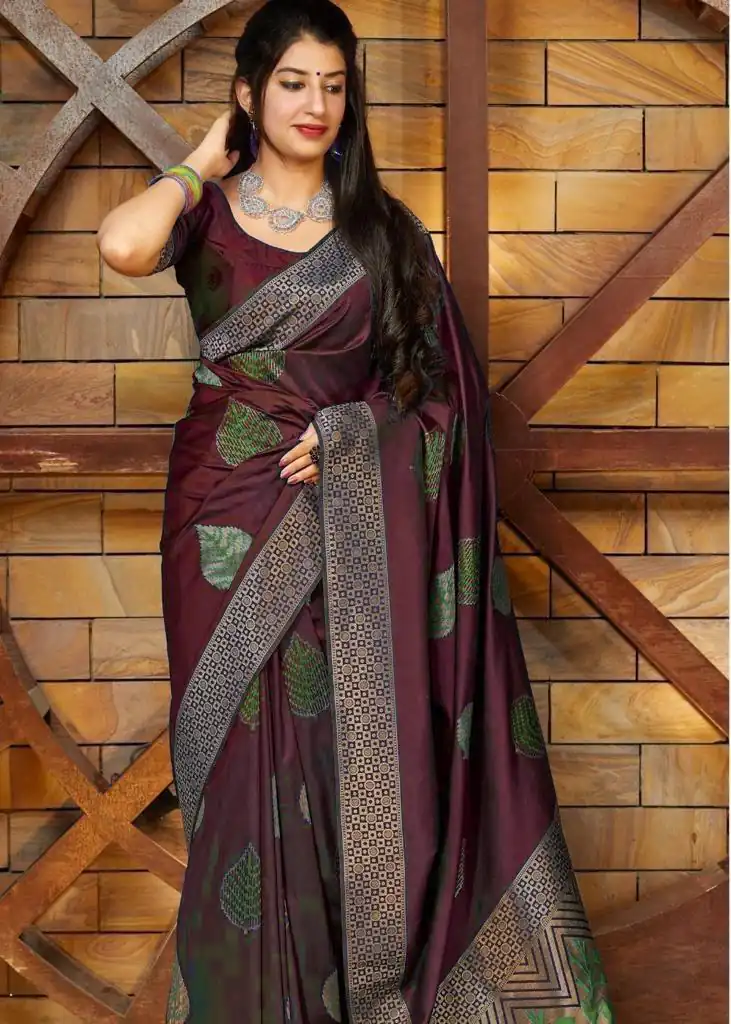Maroon Soft Lichi Silk Saree | Sarees, Bollywood Sarees, Creative Sarees, Designer Sarees, Embroidered Sarees, Ethnic Saree, Modern Digital sarees, Party Wear Sarees