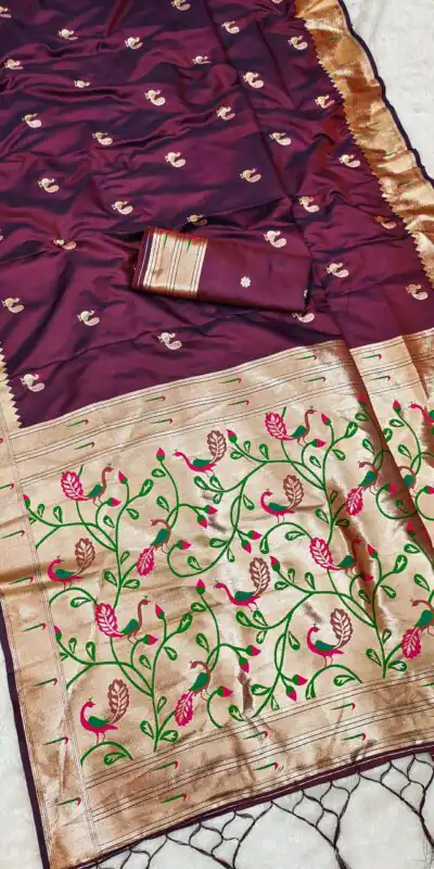 Maroon Soft Paithani Silk Lace Zari Work Saree | Sarees, Bollywood Sarees, Creative Sarees, Designer Sarees, Embroidered Sarees, Ethnic Saree, Modern Digital sarees, Party Wear Sarees