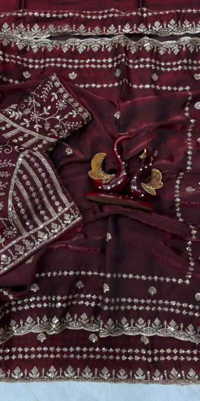 Maroon Soft Space Silk Zari Embroidery Work Saree | Sarees, Bollywood Sarees, Creative Sarees, Designer Sarees, Embroidered Sarees, Ethnic Saree, Modern Digital sarees, Party Wear Sarees