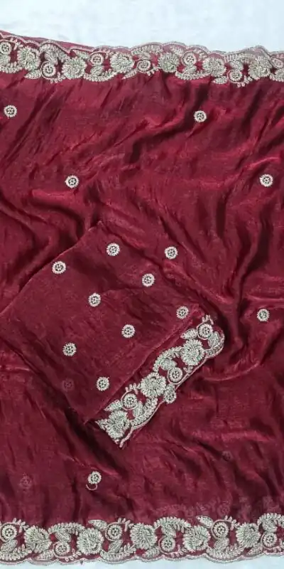Maroon Space Silk Embroidery Work Saree | Sarees, Bollywood Sarees, Creative Sarees, Designer Sarees, Embroidered Sarees, Ethnic Saree, Modern Digital sarees, Party Wear Sarees