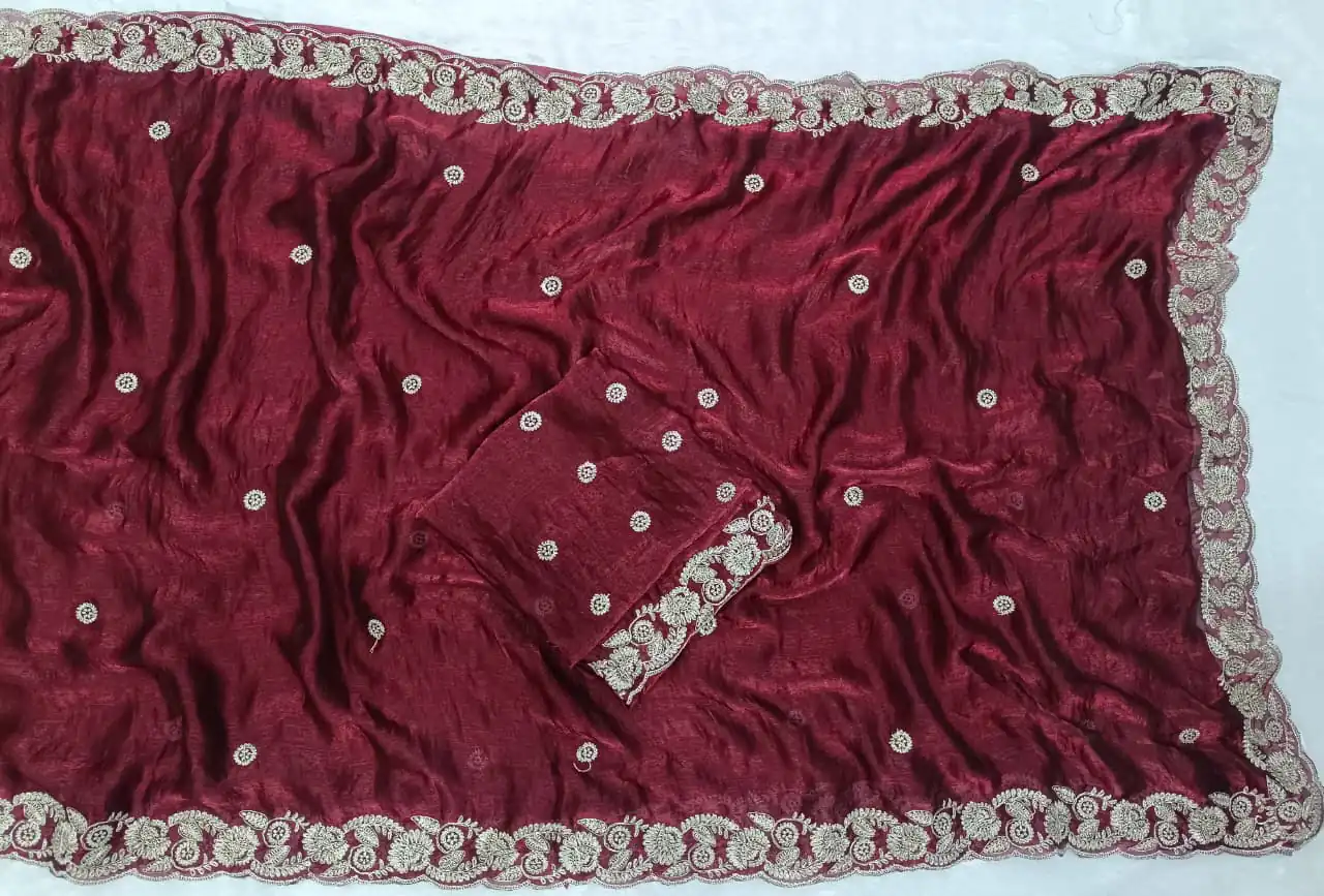 Maroon Space Silk Embroidery Work Saree | Sarees, Bollywood Sarees, Creative Sarees, Designer Sarees, Embroidered Sarees, Ethnic Saree, Modern Digital sarees, Party Wear Sarees