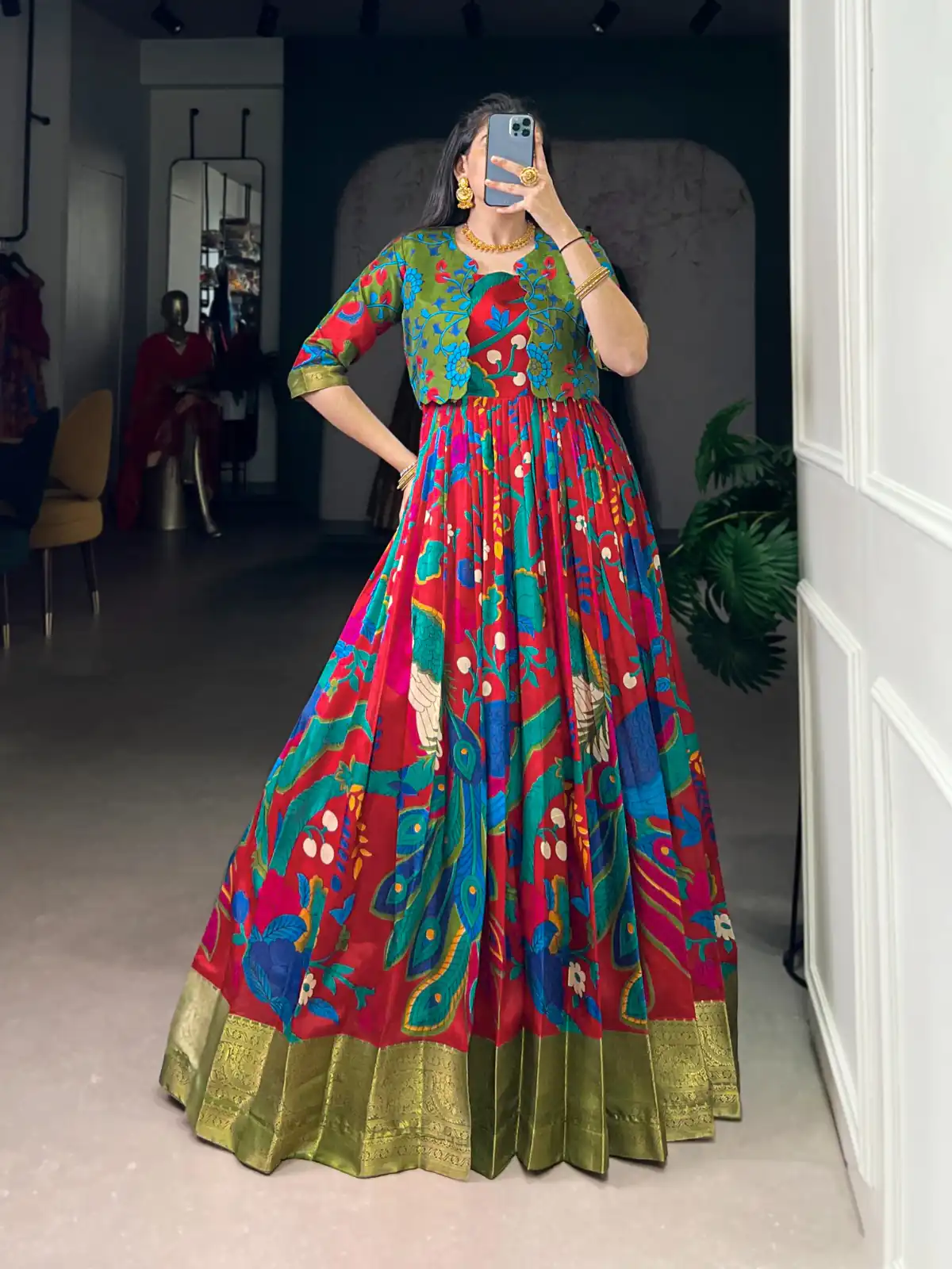 Maroon Taser Silk Zari Work Kalamkari Print Gown | Gowns, Bollywood Gowns, Creative Gowns, Designer Gowns, Embroidered Gowns, Party Wear Gowns
