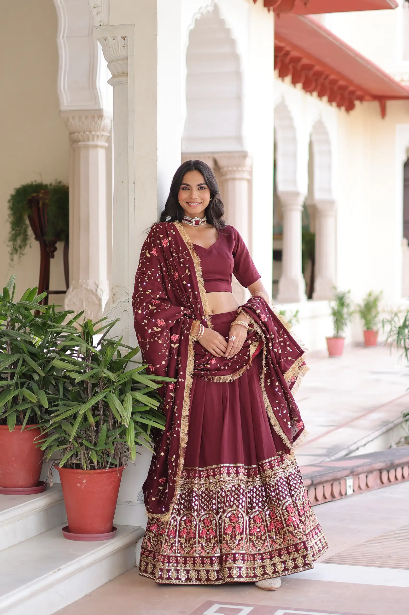 Maroon Vichitra Silk With Embroider Lehenga Choli | Lehenga, Bollywood Lehenga, Creative Lehenga, Designer Lehenga, Embroidered Lehenga, Party Wear Lehenga