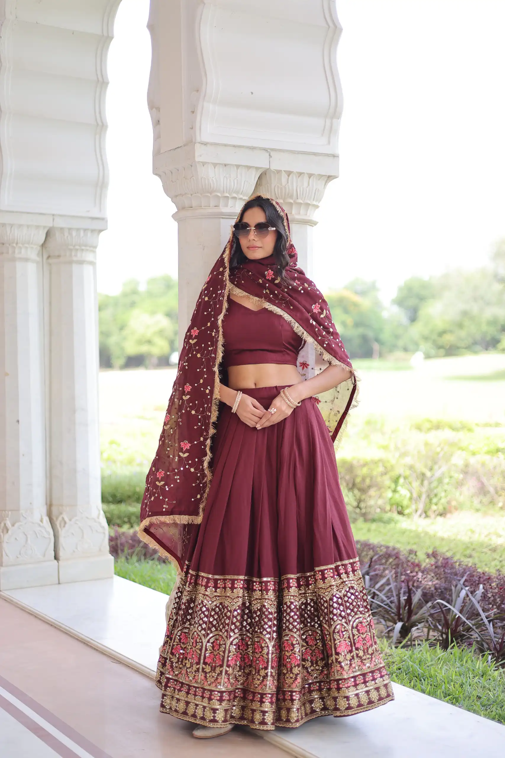 Maroon Vichitra Silk With Embroider Lehenga Choli | Lehenga, Bollywood Lehenga, Creative Lehenga, Designer Lehenga, Embroidered Lehenga, Party Wear Lehenga